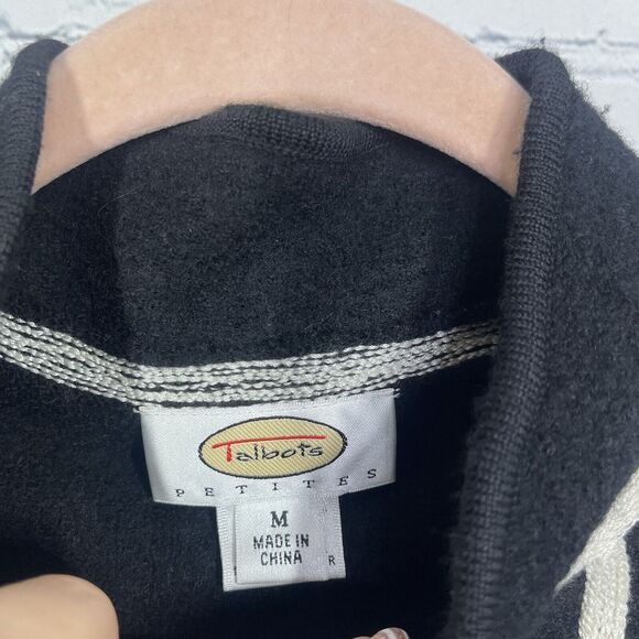 Talbots Wool Jacket Women Size PM Black Ivory Brading Zip Long Sleeve Preppy - Picture 4 of 12